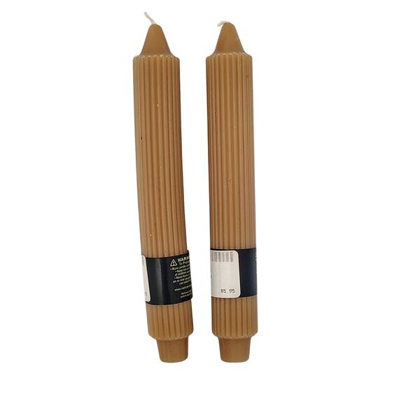 Root Candle Raw Beeswax Collenette Textured Taper Dinner 9" Set of 2 Pair NEW - Picture 1 of 5